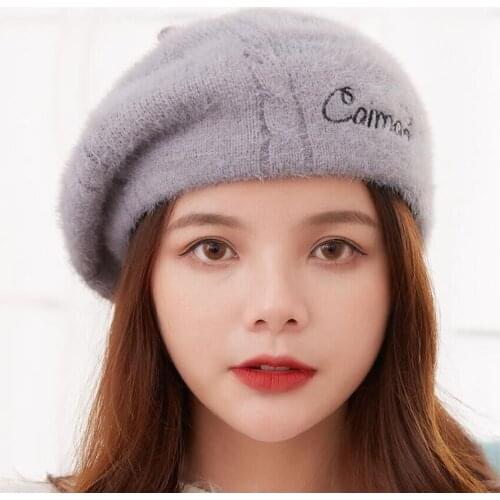 Guodong003 Vintage women warm beret caps Pumpkin hats for lady New soft thick beret hats British embroidery artist hats