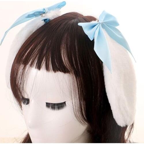 Kawaii Lolita Cosplay Hair Clip Rabbit Plush Lop Ears Ribbon Bowknot Hairpins NEW