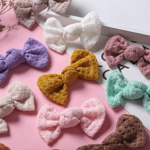 Bulk 72pc/lot 4inch Solid Waffle Fabric Hair Bow Hair Clips Baby Cotton Bows Hairpins Girls Kid Children Props Hair Accessories