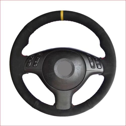 Yellow Marker Black Suede Car Steering Wheel Cover for BMW E46 E39 330i 540i 525i 530i 330Ci M3 2001-2003
