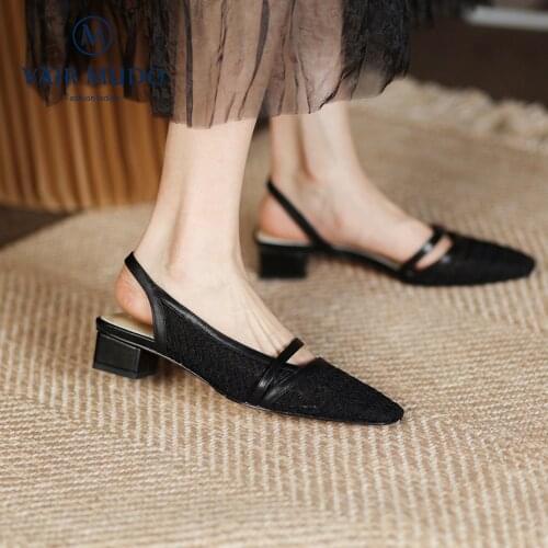 VAIR MUDO Women Pumps Shoes Elegant Mary Janes Air Mesh Square Toe Solid Sewing Black Pink Office & Career Summer Shoes D219L