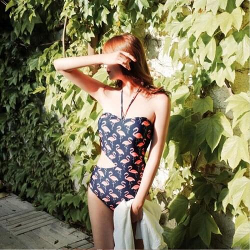 Womens Swim Suit One Piece Halter High Neck Side Cut out Printed Swimming Suit Swimwear Girls Bathing Suits Bikini
