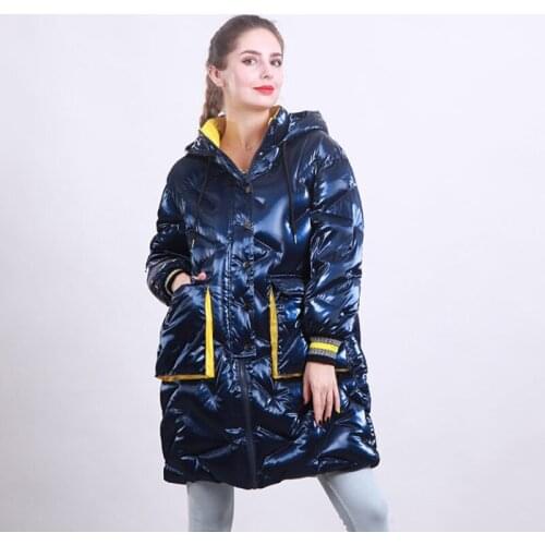 Women newest long hooded duck down coats female fashion over knee loose casual warm clothes popular winter jackets for ladies