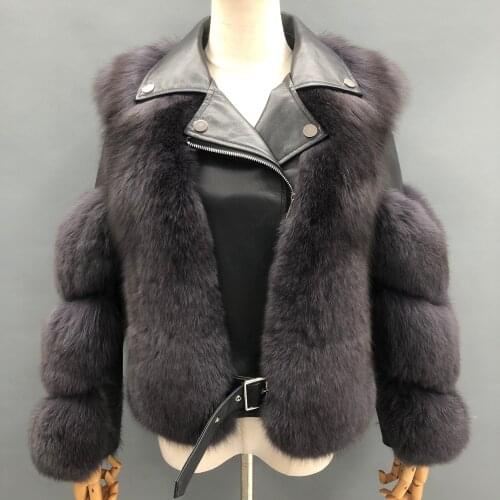 Winter Women Short Style Fashion Luxury Genuine Sheepskin Collar Real Fox Fur Coat Jacket Hot Sale