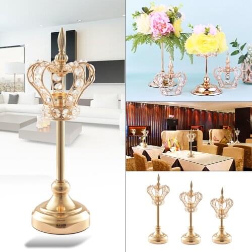 Golden Crystal Crown High Stand Tealight Candle Holder Stand Wedding Party Banquet Home Decoration Luxury European Style