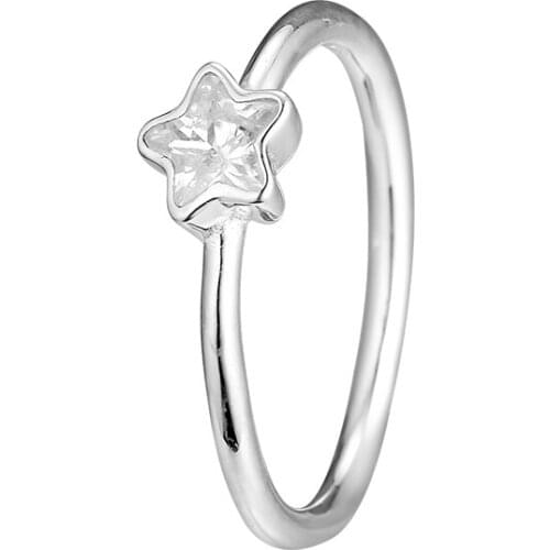 Star Rings 100% Authentic 925 Sterling-Silver-Jewelry with Clear CZ Free Shipping