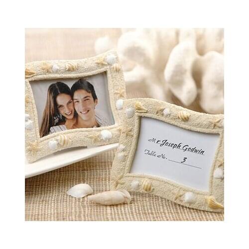 15Pcs/lot) Beach themed Wedding souvenir Seaside Sand and Shell Place card Holder for Photo frames and Table Party decorations