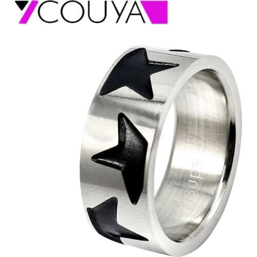 2017 fashion women ring Jewelry black enamel start shape 316L stainless steel Round rings for men hot sell