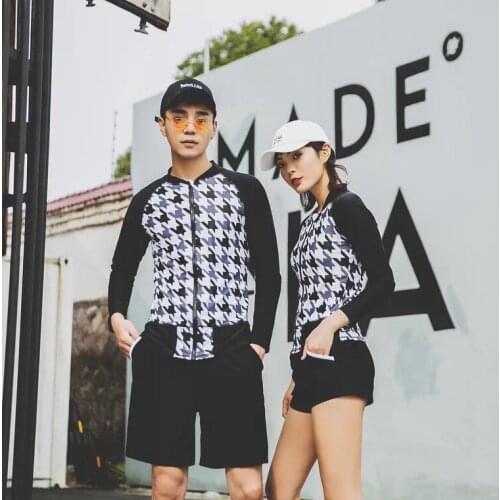 2019 Swimwear New Women Mens Swimming suit For Swimming Long Sleeve Sport Two Piece Swimsuit With Shorts Rash Guard M-3XL