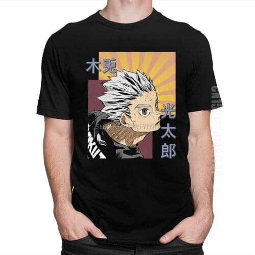 Anime Manga Haikyuu Shirt Men 100% Cotton Tshirt Bokuto Kotarou Fukurodani Tee Demon Slayer Japan Manga T-shirt