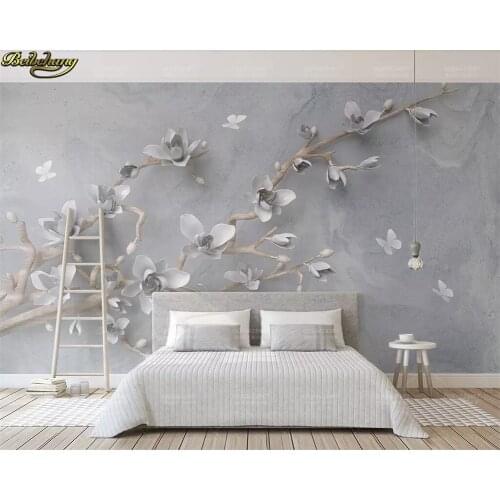 Beibehang Custom wallpaper mural 3d relief embossed magnolia butterfly modern minimalist TV background wall papel de parede