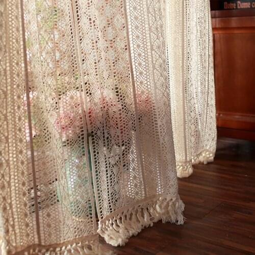 Bohemian Geometric Tassel Curtains for Living Room Farmhouse Boho Hollow Drapes Patio Sliding Glass Window Panel