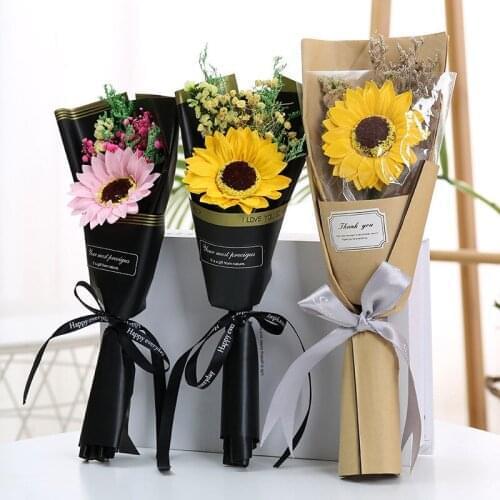 1PC Sun flower Bouquet Dried Flower Artificial Flowers Wedding Party Soap Flower Valentines Day Gift Fake Flowers