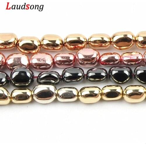 55Pcs/Strand 6x8mm Matte Hematite Beads Irregular Spacer Natural Stone Beads For DIY Jewelry Loose Bracelet Making Accessories