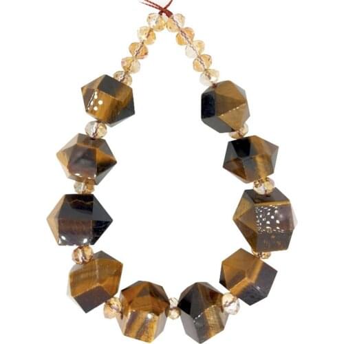 14-16X20-22mm Manufacturer Natural Column Hexagonal Beads Star Faceted Tiger Eye Gemstones Beads for Jewelry Making