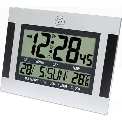 Digital Desk Wall Alarm Clock with Thermometer & Calendar Multifunction Silent LCD Digital Large Screen Electronic Alarm Clock