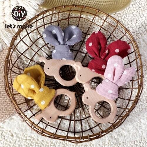 Lets Make Wooden Teether Rodent Childens Goods Bunny Ear 5pcs Bee Beech Cotton Cartoon Animal Food Grade Baby Teething Toys