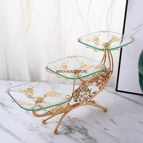 European-Style Classic Crystal Glass Fruit Plate Retro Light Luxury Hotel Club Dessert Pastry Decorative Tray