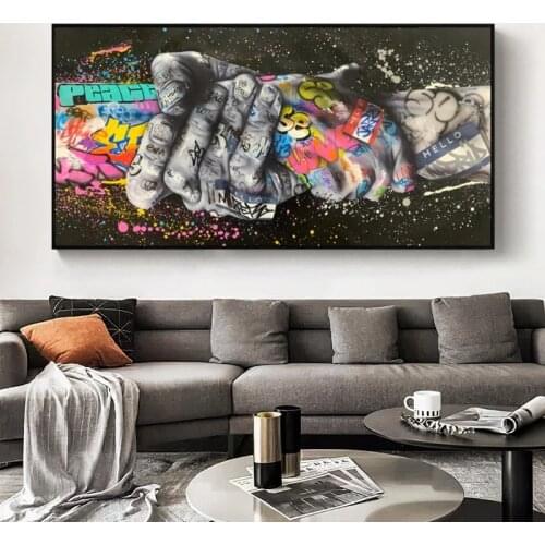 Graffiti Art Handshake Gesture Canvas Painting Posters and Prints Wall Street Art Pictures for Living Room Decoration Cuadros