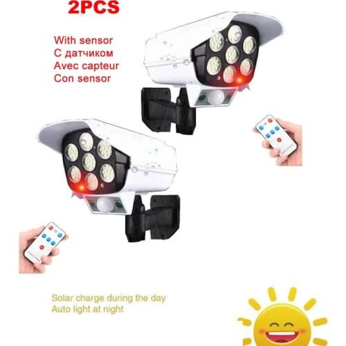 2pcs remote Solar motion sensor lamp light Led Dummy Video Surveillance Camera Dummy Camera Outdoor Indoor Flashing LED Security