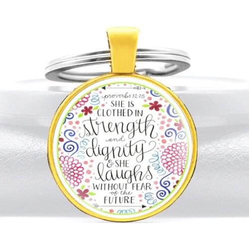 Classic Fashion Old Testament Quote Design Glass Cabochon Metal Key Chain Charm Men Women Key Ring Jewelry Gifts Keychains