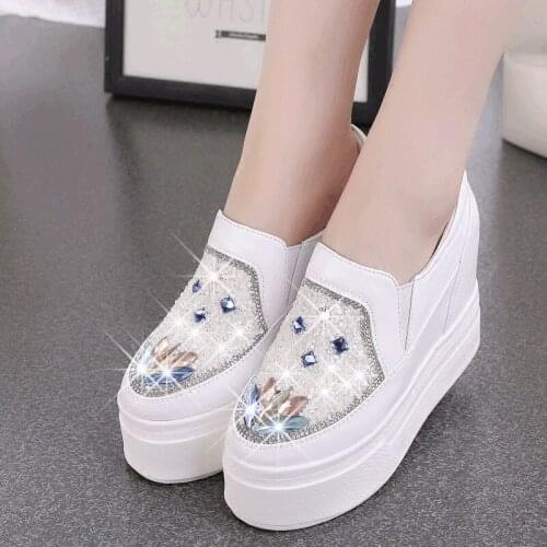 8CM Casual High Heel Shoes Woman 2020 Crystal Plattform Sneaker Slip On Shoes for Women Platform Sneakers Womens Wedges Sneakers