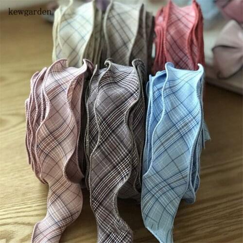Kewgarden Handmade Tape DIY Bowknot Accessories Satin Ribbons Plaid Wavy Side Polyester Ribbon 4CM 1.5" Wholesale 21 Meters