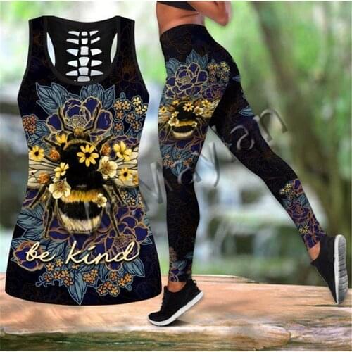 3D Print Fashion Animal Honeybee Active tanks Women Hollow Tanktop and Leggings Hipster Leisure Female Sexy Vests Clothes S-51