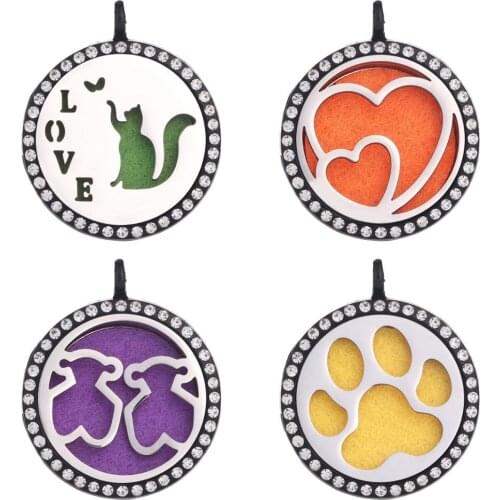 Women New Simple 30MM Black Stainless Steel Aromatherapy Open Perfume Locket Essential Oils Diffuser pendant Jewelry Free 10pads