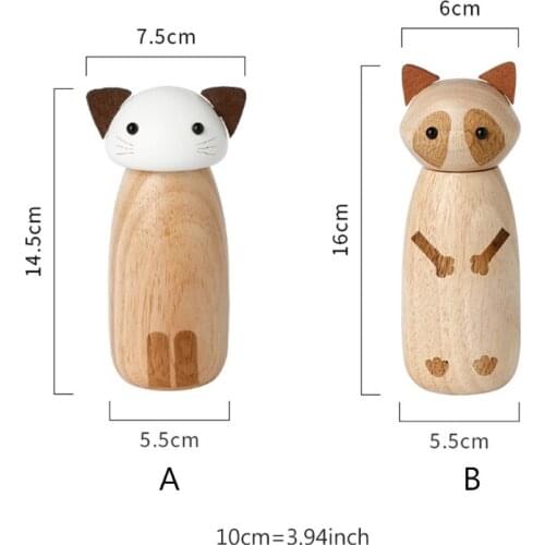 Salt and Pepper Grinder Set Manual Salt and Pepper Mills Cat Shape Raccoon Shape Cute Wooden Shakers with Adjustable