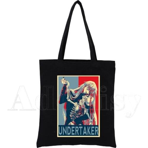 Black Butler Print Reusable Shopping Bag Women Canvas Tote Bags Printing Eco Bag Cartoon Shopper Shoulder Bags Black
