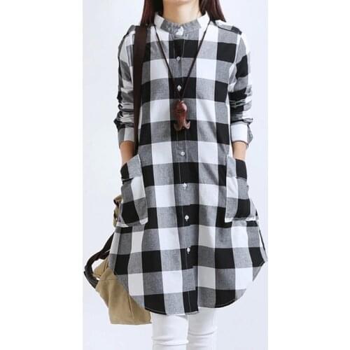Fashion New Autumn Plaid Blouse Plus Size 3XL Elegant Women Tops Casual Cotton Linen Blouses Vintage Ladies Shirts Blusas AB340