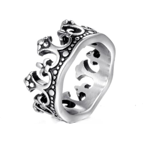 Fashion Men Vintage Gothic Crown Rings Retro Silver Color Ancient Mens Ring Stainless Steel Metal USA Size 7-13