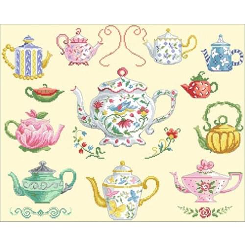 HOT Tea set series illustration pot 9 Counted Cross Stitch 11CT 14CT DIY Chinese Cross Stitch Kits Embroidery Needlework Sets