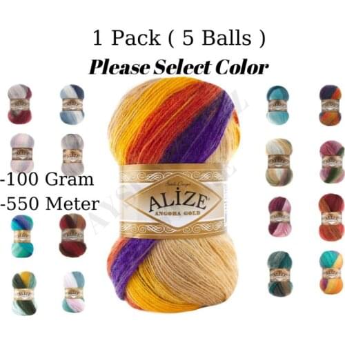 Thread 1 Pack ( 5 Balls ) Alize Angora Gold Batik Hand Knitting Yarn ( %20 Wool %80 Acrylic ) 100 Gram 550 Mt Crochet Tool Kit