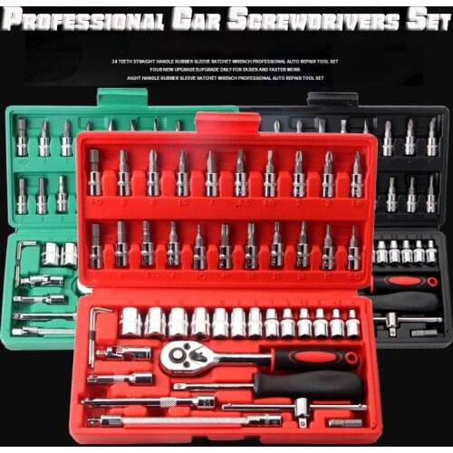 46Pcs Hand Tool Sets Screwdrivers Set Professional Car Repair Tools Multifunction DIY Tool Kit Ratchet Spanner Wrench Socket Set