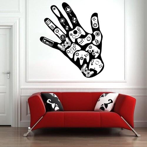 Gamer Hand Wall Stickers Video Games Vinyl Removable Wall Decals Man Cave Boys Playing Room Creatives Home Decoration Z058