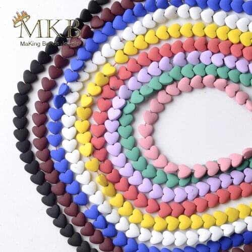 Natural Candy Colors 6mm Hematite Stone Rubber Matte Heart Shape Beads For Jewelry Making Loose Beads Diy Bracelet Strand 15"