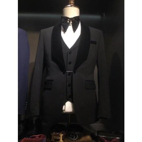 2021 Latest design Gradient stripe black wedding suits for men slim fit bridegroom Long suit man Unique Blazer Jacket+pant+vest