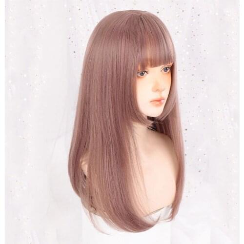 Hime Cut hairstyle 55cm Long Wig Straight Hair Pink Blonde Gray Black Wig for Woman Girls Cosplay Wig Hair Extension MUMUPI