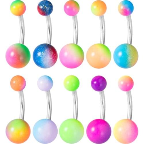 1pc Colorful Navel Piercing Acrylic Candy Ball Belly Button Ring Stainless Steel Belly Bar for Women Girls Body Jewelry 14G Gift