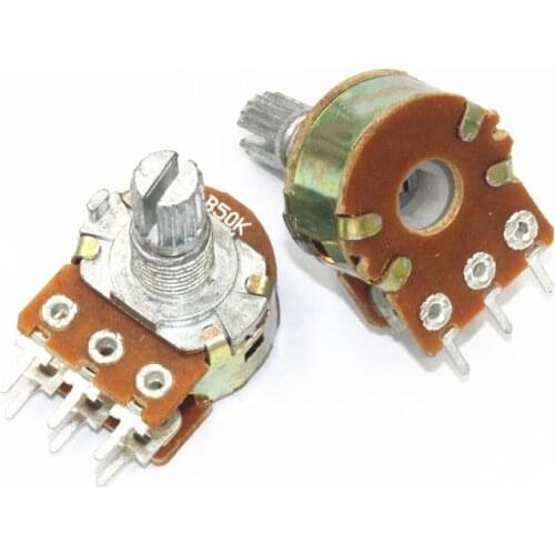 5pc/lot WH148 D24 Rotary Potentiometer 20% 50K 10K 100K 6PIN 15MM Linear Potentiometer Double Rotary With nuts