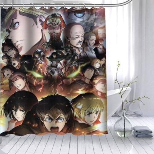 ShunQian HOT SALE Attack On Titan Shower Curtain Polyester Fabric 12 Hooks For The Bathroom Waterproof Mildew Funy Bath Curtain