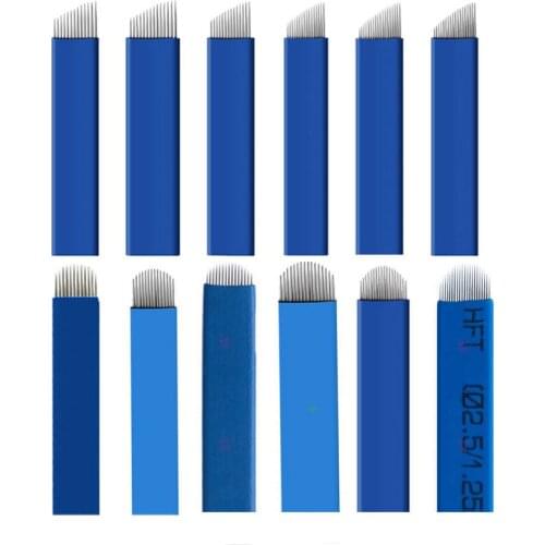 Blue 500pcs Flex 7/9/11/12/13/14/15U/12U/16U/18U Permanent Makeup Needle Manual Eyebrow Tattoo Microblade