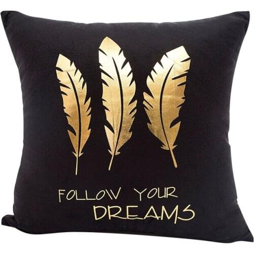 Follow Your Dream Super Soft Gold Foiled Pillow Covers for Sofa Bed Custom Black Cushion Cover Bronzing Pillowcases