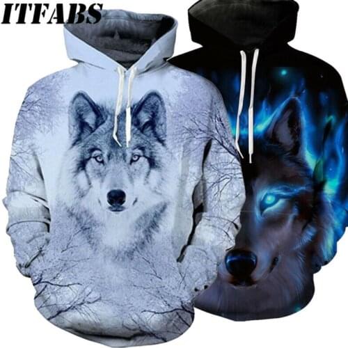 Women Men Animal Graphic 3D Wolf Print Hoodie Sweatshirt Pullover Tops