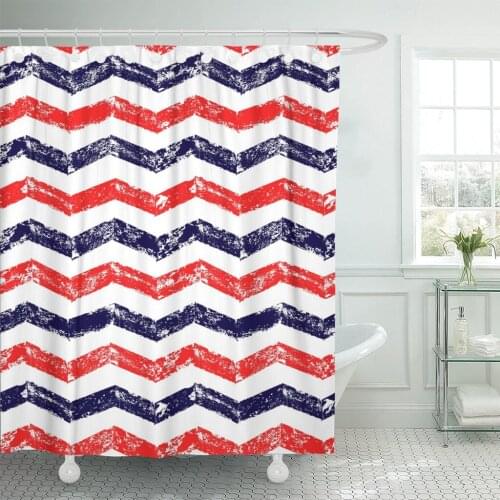 Navy Distressed Blue Red and White Chevron Geometric Watercolor Shower Curtain Waterproof Polyester Fabric 60 x 72 Inches