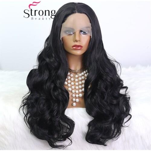 StrongBeauty Black Color Heat Resistant Hair Glueless Synthetic Lace Front Wig Natural Wave Wigs For Black Women