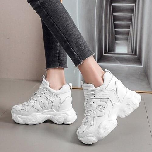 Rimocy Chunky Platform White Sneakers Women 2021 Spring Breathable Ladies Sports Shoes Thick Bottom Height Increasing Sneakers