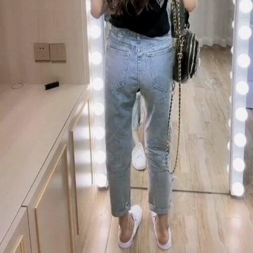 Women Baggy Hole Ripped Jeans Fashion Casual Denim Pants High Streetwear Female Ankle Length Loose Hip Hop Tassels Jeans Pants